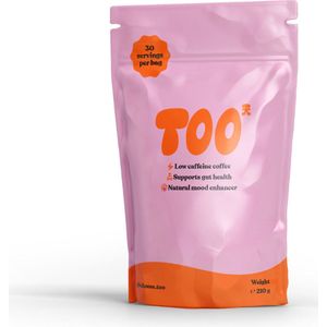TOO - Lage cafeïne paddenstoelenkoffie - Biologische Instant koffie - 5 Paddenstoelen & L-Theanine - 30 kopjes - Vegan - Lion's Mane, Chaga, Meer - Koffie-alternatief