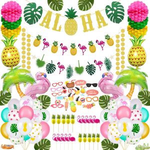 Partizzle Hawaii Tropical Party Decoratie Versiering - Flamingo Slinger en Prikkers - Foto props & Helium Ballonnen - Zomer Feest
