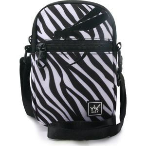 YLX Juss Crossbody Bag. Zebra print - zwart - wit. Recycled Rpet materiaal. Eco-friendly. Telefoontas. Dames, heren, jongens, meisjes, vrouwen, mannen, middelbare scholieren, tieners
