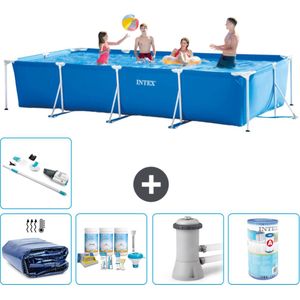 Intex Rechthoekig Frame Zwembad - 450 x 220 x 84 cm - Blauw - Inclusief Solarzeil - Onderhoudspakket - Zwembadfilterpomp - Filter - Stofzuiger