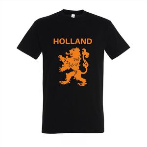 Hollandse Trots T-shirt - Zwart 100% Katoenen Shirt met Slijtvaste Bedrukking en Oranje Leeuw - Maat XXL