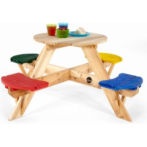 Plum Ronde Kinder Picknicktafel met gekleurde stoelen - Hout - Naturel