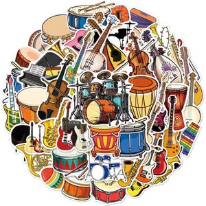 50 Muziek Stickers met Muziekinstrumenten - Piano, Gitaar, Trompet, Drums etc. - Voor Laptop, Koffer, Instrument, Muur etc.