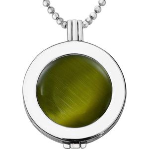 Quiges - Munthouder met Ketting en Munt 33mm Cat's Eye Groen - Zilverkleurig - ERHS815