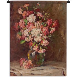 Wandkleed Stillevens Abstract - Stilleven van roze bloemen op een tafel Wandkleed katoen 60x80 cm - Wandtapijt met foto
