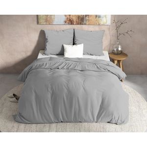 Warme flanel dekbedovertrek uni grijs - 200x200/220 (tweepersoons) - heerlijk zacht en comfortabel - luxe uitstraling - donsachtig laagje - ideaal tegen kou - zalig slapen
