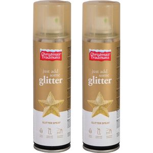 Christmas Traditions Decoratie spray - 2x - goud - glitter -150 ml - spuitbus - decospray