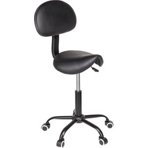 Nuvolix zadelkruk met rugleuning - zadelkruk - kapperskruk - kruk op wielen - tabouret met rugleuning - ergonomisch - zwart