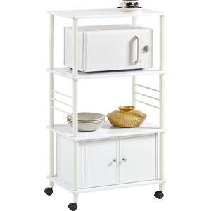 keukentrolley met 3 planken en 2 deuren magnetronkast keukenkast rolkast wit BHT ca: 60 x 115 x 40 cm