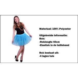 Tule rokje blauw mt.S t/m M - elastische tailleband - Carnaval thema feest party optocht fun festival