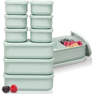 Lunchboxset Met Vakken - 3X 900 Ml - 6X 280 Ml - Broodtrommel Voor Kinderen En Volwassenen - Boterhamdoos In Mintgroen - Herbruikbaar En Lekvrij - Ideaal Voor School - Werk - Picknick
