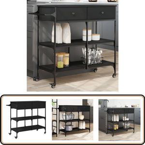 vidaXL Keukentrolley Zwart 105x42x95 cm Keuken Trolley - Vintage Trolley - Houten Trolley - Food Cart - Opslagoplossing