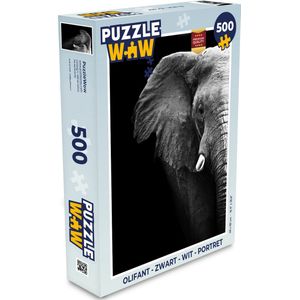 Puzzel Olifant - Zwart - Wit - Portret - Legpuzzel - Puzzel 500 stukjes