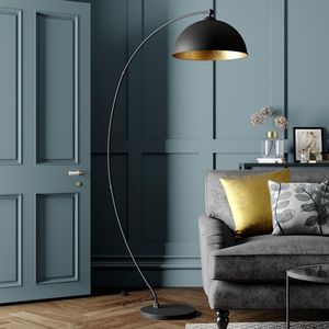 Lindby - booglamp - 1licht - metaal - H: 185 cm - E27 - zwart, goud