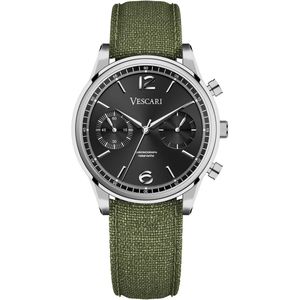 Heren Polshorloge - Vescari -Chestor - Chronograaf - Zilver - Canvas - Groen - Ø 40 mm