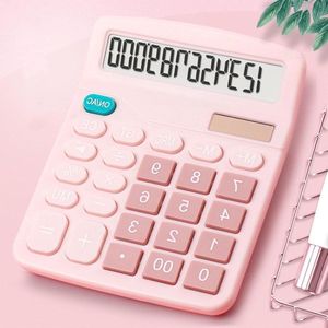 12-cijferige schattige roze bureaurekenmachine met LCD-display.