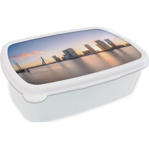 Broodtrommel Wit - Lunchbox - Brooddoos - Rotterdam - Skyline - Zon - 18x12x6 cm - Volwassenen