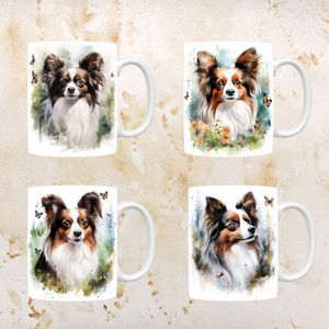 Papilon mokken set van 4, servies voor hondenliefhebbers, hond, thee mok, beker, koffietas, koffie, cadeau, moeder, oma, pasen decoratie, kerst, verjaardag