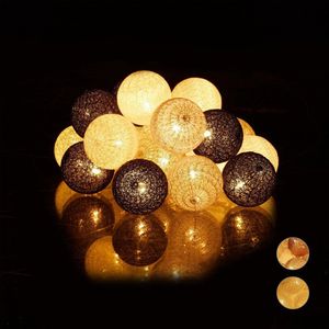 Relaxdays LED lichtslang met 20 ballen - sfeerverlichting - feestverlichting - katoen - Wit-grijs-zwart