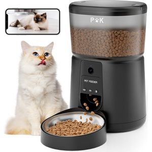 PUPPY KITTY Automatische Camera Voerbak Zwart - Met Verstelbare Camera - Voerautomaat Met App - Smartphone Besturing - Voerinhoud 4 Liter - Voor Katten- en Hondenvoer - Droogvoer - Voedingsschema - WiFi - Automatische voerbak kat