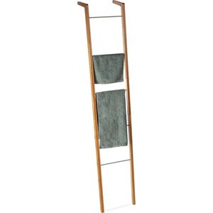 Relaxdays handdoekladder bamboe - handdoekhouder - sierladder kleding - 5 roedes - hout