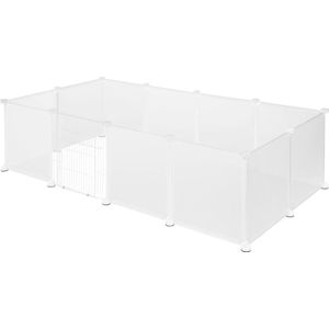 Kamyra® Puppyren / Konijnenren met Poortje - Ren voor Honden, Katten & Konijnen - Kattenren - Plastic & Metaal - 142x72x46 cm - Wit