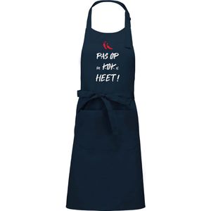 Mijncadeautje - Luxe schort - Pas op de kok is heet - navy blue