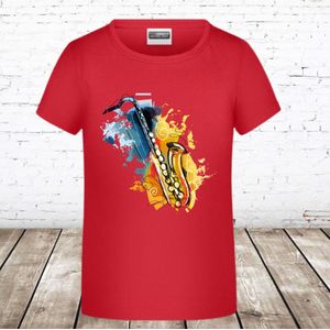 Rood shirt met saxofoon -James & Nicholson-98/104-t-shirts meisjes