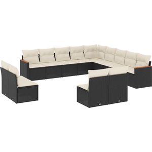 vidaXL - 13-delige - Loungeset - met - kussens - poly - rattan - zwart