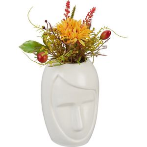 Relaxdays vaas met gezicht - bloemenvaas - nepbloemen vaas - keramiek - modern