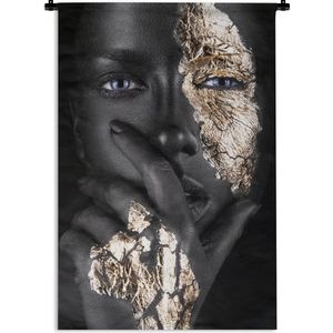 Wandkleed - Vrouw - Goud - Portret - Luxe - Muurkleed - Katoen - Tapestry - Woondecoratie - Slaapkamer - Wandtapijt - 90x135 cm - Muurdecoratie - Wandkleden voor binnen - Muurdecoratie - Wandkleden - Wanddoek