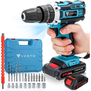 Vesto® PowerDrive Accuboormachine - Accu Schroefboormachine - Boormachine – Schroevendraaier - Accuboortol - Incl. 2 Accu's