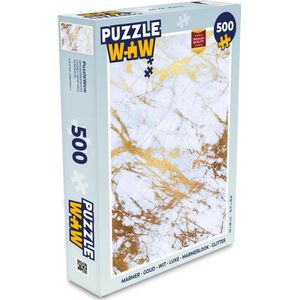 Puzzel Marmer - Goud - Wit - Luxe - Marmerlook - Glitter - Legpuzzel - Puzzel 500 stukjes