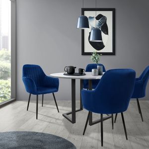 ML-Design set van 6 eetkamerstoelen met rugleuning en armleuningen, blauw, keukenstoelen met fluwelen bekleding, gestoffeerde stoelen met metalen poten, ergonomische stoelen voor eettafel