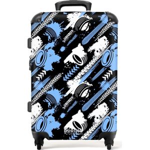 NoBoringSuitcases.com® - Koffer groot - Rolkoffer lichtgewicht - Blauwe en grijze banden met bandenspoor - Reiskoffer met 4 wielen - Grote trolley XL - 20 kg bagage