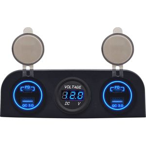 ProRide 12V USB Autolader 4 Poorten - QC3.0 - P19174 - Drievoudig opbouw paneel met Voltmeter