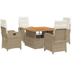 vidaXL - 5-delige - Tuinset - met - kussens - poly - rattan - beige