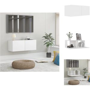 vidaXL Televisiekast Trendy - Wandbevestigbaar - 80 x 30 x 30 cm - Wit - Neerklapbare deuren - Montage vereist - Bewerkt hout - Kast