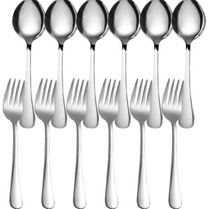 Grote lepel en vorkset, roestvrijstalen serveerlepel, bestek, vaatwasmachinebestendig, 12-delig saladebestek voor keuken, huishouden, restaurant, picknick, feest, voor het delen van voedsel, 8,5"" (21,60 cm)