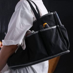 Gereedschapstas met 1 grote capaciteit en 10 kleine vakken, waxed canvas, 16 oz gewaxte canvas draagtas voor tuiniers, monteurs en ambachtslieden, zwart