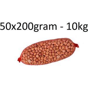 Pindanetjes - Volle Doos - 50 x 200 gram - 10kg - Gepelde pinda's - Pinda's in net - Top Kwaliteit