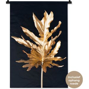 Wandkleed Golden leaves staand - Gouden herfstblad op een zwarte achtergrond Wandkleed katoen 60x90 cm - Wandtapijt met foto
