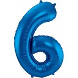 Cijfer 6 ballon blauw 86 cm