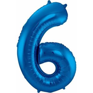 Cijfer 6 ballon blauw 86 cm