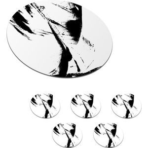 Onderzetters voor glazen - Rond - Verf - Zwart - Abstract - 10x10 cm - Glasonderzetters - 6 stuks