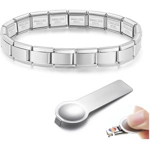 Quiges - 9mm -Schakel - armband - Zilveren mat - Met openingsgereedschap - Geschikt voor - Nomination- Bedel - SchakelBedel - italy bedels