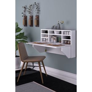 Wandtafel - Wandbureau - Bureau - Wandtafel inklapbaar - Bureau met opbergruimte - Bureau met lades - Klaptafel - 90x50cm - Wit