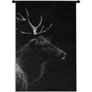 Wandkleed - Wanddoek - Hert - Zwart - Portret - Gewei - Dieren - 120x180 cm - Wandtapijt