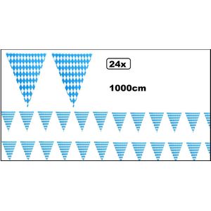 24x Vlaggenlijn Oktoberfest ruit blauw/wit 10 meter - Tiroler bier feest oktoberfeest Oostenrijk Apres ski blauw wit