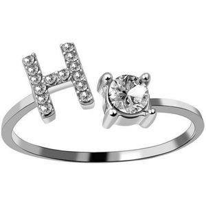 Ring Met Letter - Ring Met Steen - Letter Ring - Ring Letter - Initial Ring - Zilver Letter H - Cadeautje voor haar